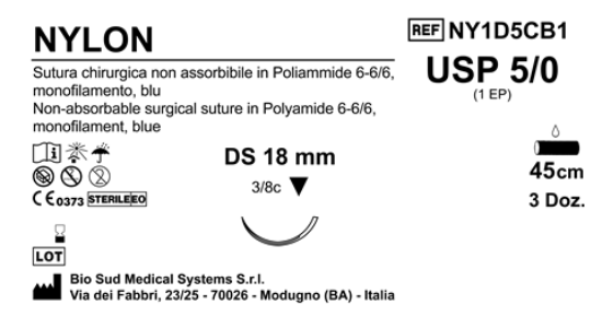 Sutura Nylon DS18 USP 5 0 45 cm Blue Box 36 pcs