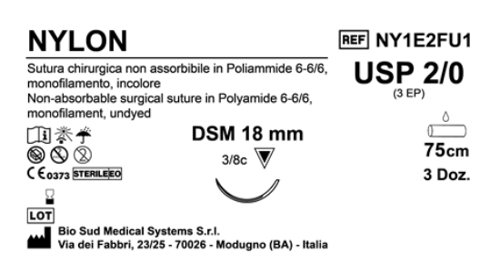 Sutura Nylon DSM 18 USP 2-0 - EP 3 75 cm Undyed Box 36 pcs