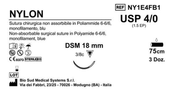 Sutura Nylon DSM 18 USP 4-0  - EP 1.5 75 cm Blue Box 36 pcs