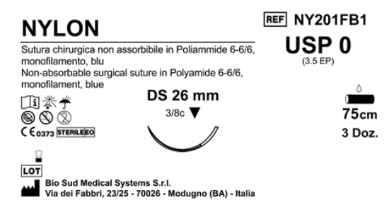 Sutura Nylon DS26 USP 0 - EP 3.5 75 cm Blue Box 36 pcs