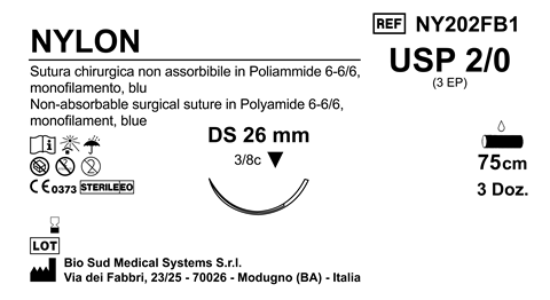 Sutura Nylon DS26 USP 2-0 - EP 3 75 cm Blue Box 36 pcs