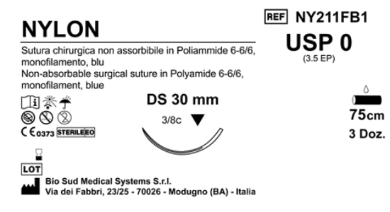 Sutura Nylon DS30 USP 0 - EP 3.5 75 cm Blue  Box 36 pcs