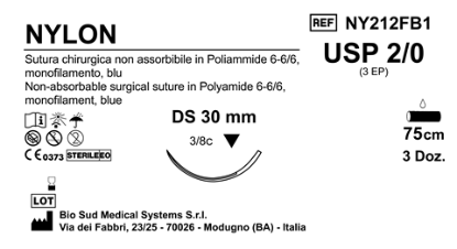 Sutura Nylon DS30 USP 2-0 - EP 3 75 cm Blue Box 36 pcs