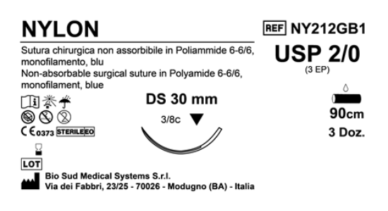 Sutura Nylon DS 30 USP 2-0 - EP 3 90 cm Blue Box 36 pcs
