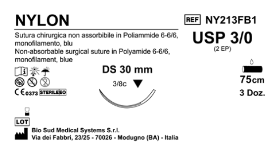Sutura Nylon DS30 USP 3-0 - EP 2 75 cm Blue Box 36 pcs