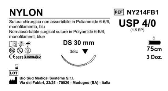 Sutura Nylon DS30 USP 4-0  - EP 1.5 75 cm Blue Box 36 pcs