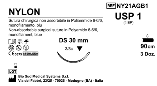 Sutura Nylon DS30 USP 1 - EP 4 90 cm Blue Box 36 pcs