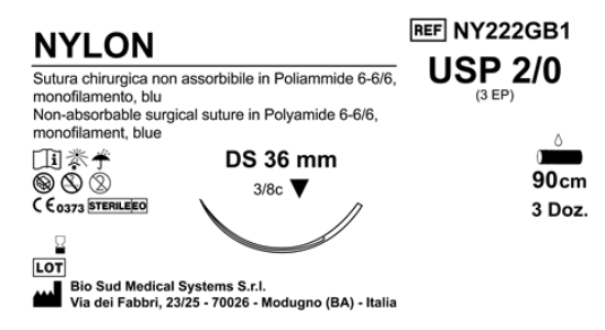Sutura Nylon DS36 USP 2-0 - EP 3 90 cm Blue Box 36 pcs