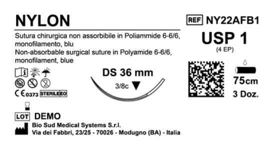 Sutura Nylon DS36 USP 1 - EP 4 75 cm Blue Box 36 pcs