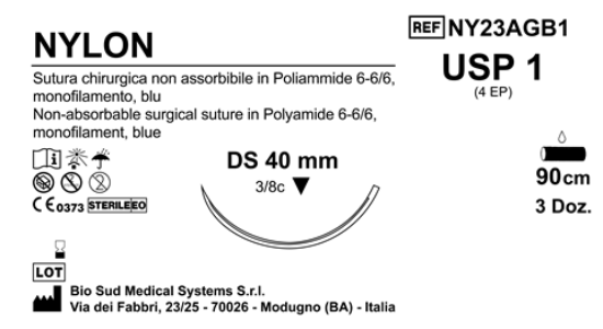 Sutura Nylon DS40 USP 1 - EP 4 90 cm Blue Box 36 pcs