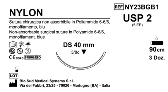 Sutura Nylon DS40 USP 2 - EP 5 90 cm Blue Box 36 pcs