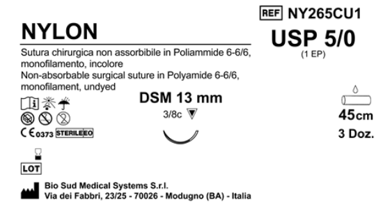 Sutura Nylon DSM 13 USP 5-0 - EP 1 45 cm Undyed Box 36 pcs