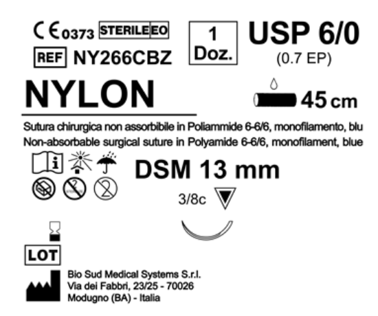 Sutura Nylon DSM 13 USP 6-0 - EP 0.7 45 cm Blue Box 12 pcs