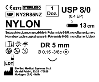 Sutura Nylon DR 5 USP 8-0 - EP 0.4 13 cm Black Box 12 pcs