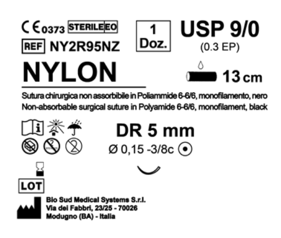 Sutura Nylon DR 5 USP 9-0 - EP 0.3 13 cm Black Box 12 pcs