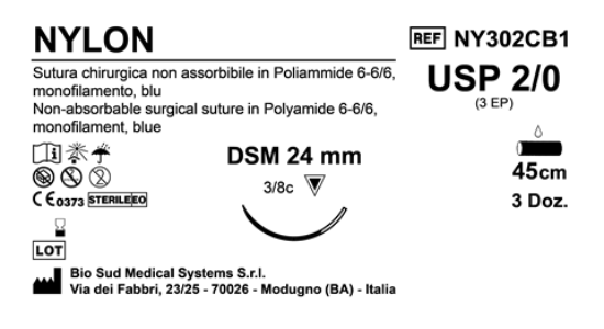 Sutura Nylon DSM24 USP 2-0 - EP 3 45 cm Blue Box 36 pcs