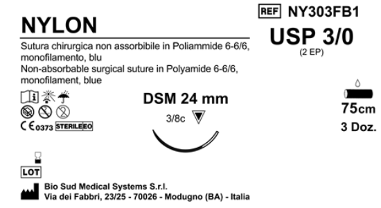 Sutura Nylon DSM24 USP 3-0 - EP 2 75 cm Blue Box 36 pcs