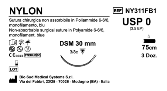 Sutura Nylon DSM30 USP 0 - EP 3.5 75 cm Blue Box 36 pcs