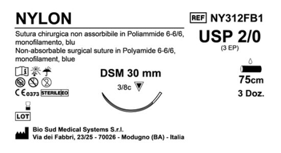 Sutura Nylon DSM30 USP 2-0 - EP 3 75 cm Blue Box 36 pcs