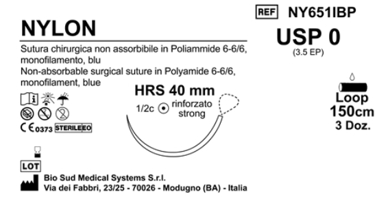 Sutura Nylon HRS 40 USP 0 - EP 3.5 150 cm Blue Loop  Box 36 pcs
