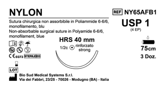 Sutura Nylon HRS40 USP 1 - EP 4 75 cm Blue Box 36 pcs