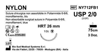 Sutura Nylon HRT 26 USP 2-0 - EP 3 75 cm Blue Box 36 pcs