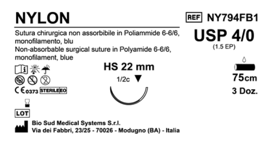 Sutura Nylon HS22 USP 4-0  - EP 1.5 75 cm Blue Box 36 pcs