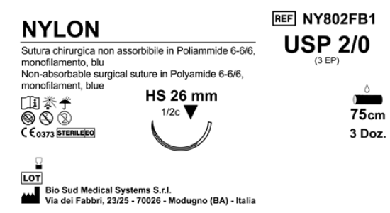 Sutura Nylon HS26 USP 2-0 - EP 3 75 cm Blue Box 36 pcs