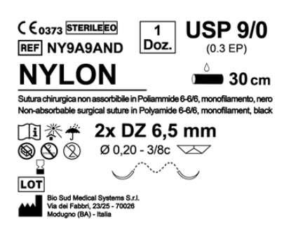 Sutura Nylon DZ 6.5 USP 9-0 - EP 0.3 30 cm Black Double Armed  N.12 Bs. per Box
