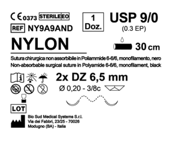 Sutura Nylon DZ 6.5 USP 9-0 - EP 0.3 30 cm Black Double Armed  N.12 Bs. per Box