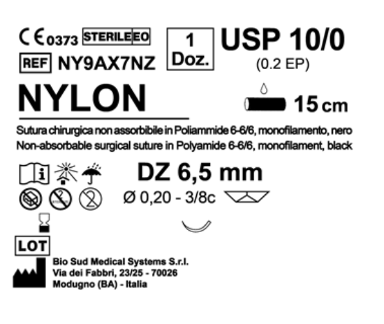 Sutura Nylon DZ 6.5 USP 10-0 - EP 0.2 15 cm Black Box 12 pcs