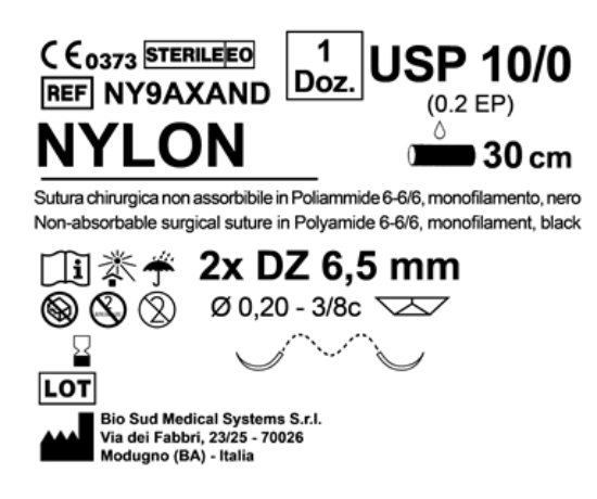 Sutura Nylon DZ 6.5 USP 10-0 - EP 0.2 30 cm Black Double Armed  N.12 Bs. per Box