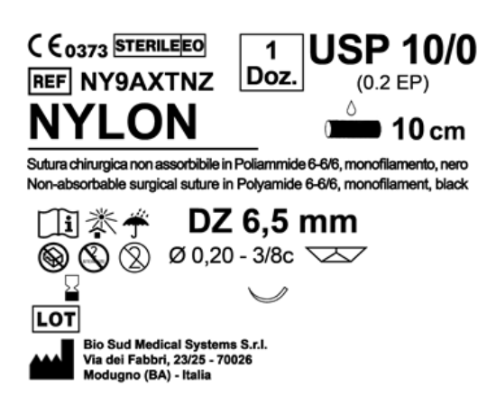 Sutura Nylon DZ 6.5 USP 10-0 - EP 0.2 10 cm Black Box 12 pcs