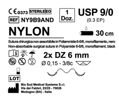 Sutura Nylon DZ 6 USP 9-0 - EP 0.3 30 cm Black Double Armed  N.12 Bs. per Box