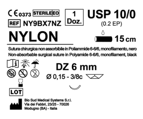 Sutura Nylon DZ 6 USP 10-0 - EP 0.2 15 cm Black Box 12 pcs
