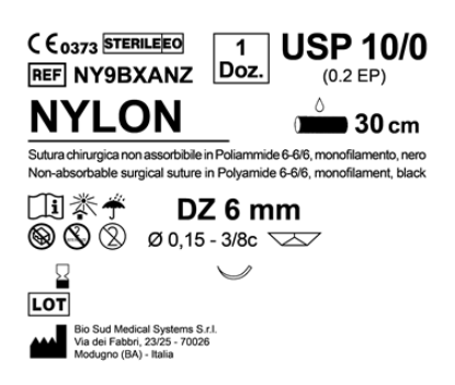 Sutura Nylon DZ 6 USP 10-0 - EP 0.2 30 cm Black Box 12 pcs