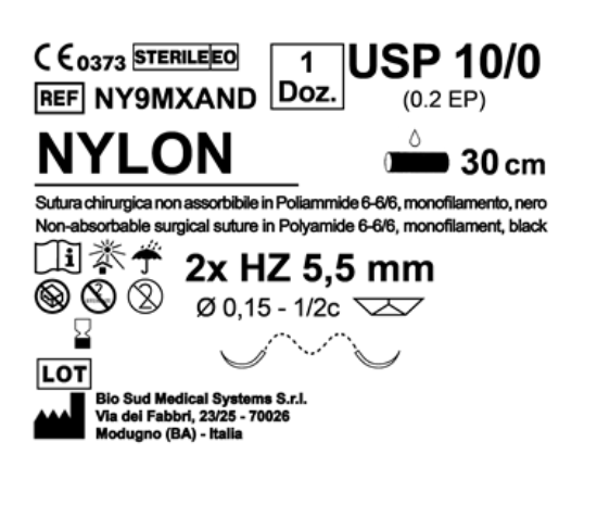 Sutura Nylon HZ 5.5 USP 10-0 - EP 0.2 30 cm Black Double Armed  N.12 Bs. per Box