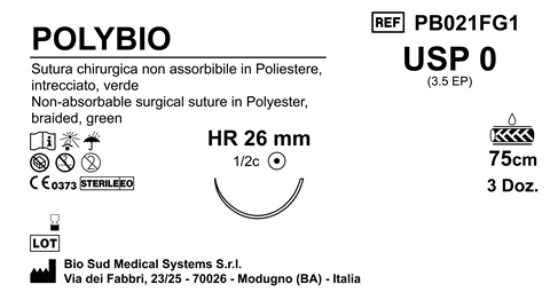 Sutura Polybio HR26 USP 0 - EP 3.5 75 cm Green Box 36 pcs