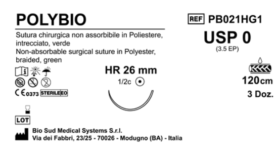 Sutura Polybio HR 26 USP 0 - EP 3.5 120 cm Green Box 36 pcs