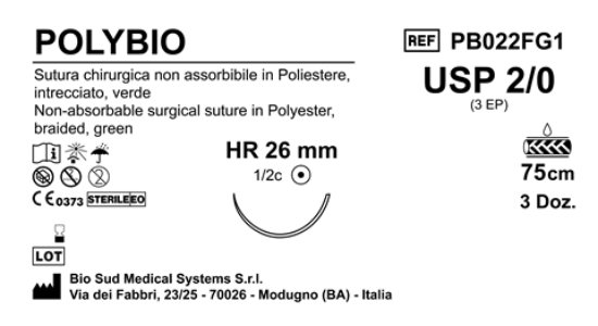 Sutura Polybio HR26 USP 2-0 - EP 3 75 cm Green Box 36 pcs