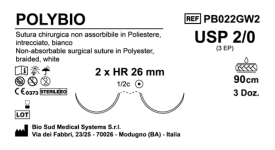 Sutura Polybio HR26 USP 2-0 - EP 3 90 cm White Double Armed  Box 36 pcs
