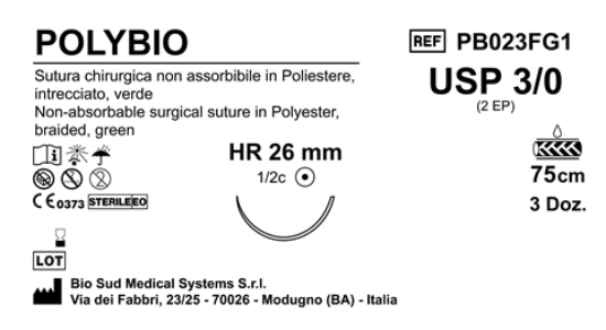 Sutura Polybio HR26 USP 3-0 - EP 2 75 cm Green Box 36 pcs