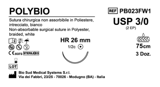 Sutura Polybio HR 26 USP 3-0 - EP 2 75 cm White Box 36 pcs
