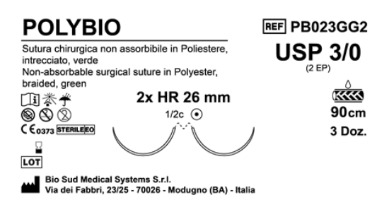 Sutura Polybio HR26 USP 3-0 - EP 2 90 cm Green Double Armed  Box 36 pcs