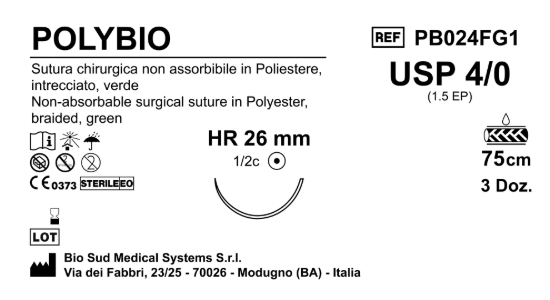 Sutura Polybio HR26 USP 4-0  - EP 1.5 75 cm Green Box 36 pcs