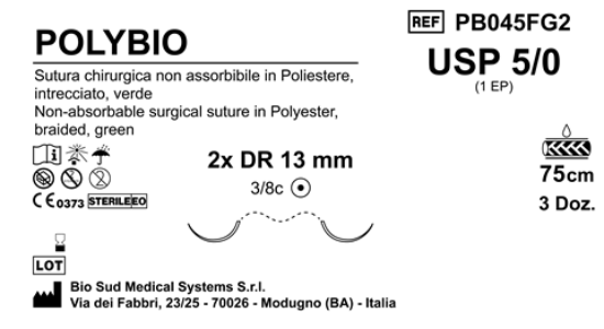 Sutura Polybio DR13 USP 5-0 - EP 1 75 cm Green Double Armed  Box 36 pcs