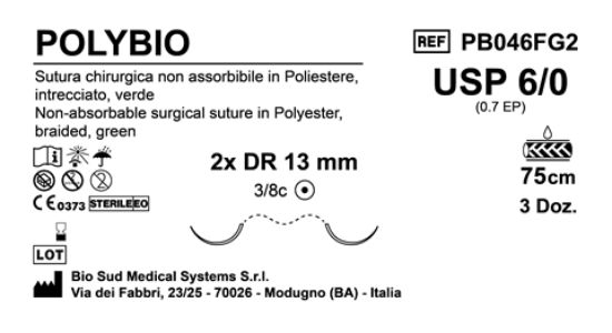 Sutura Polybio DR 13 USP 6-0 - EP 0.7 75 cm Green Double Armed  Box 36 pcs