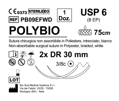 Sutura Polybio DR 30 USP 6 - EP 8 75 cm White Double Armed; N.12 Bs. per Box
