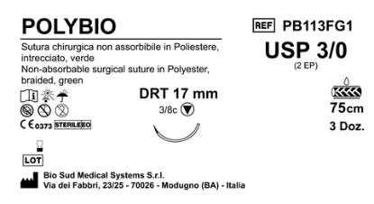 Sutura Polybio DRT17 USP 3-0 - EP 2 75 cm Green Box 36 pcs