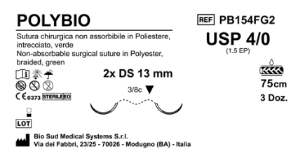 Sutura Polybio DS 13 USP 4-0  - EP 1.5 75 cm Green Double Armed  Box 36 pcs